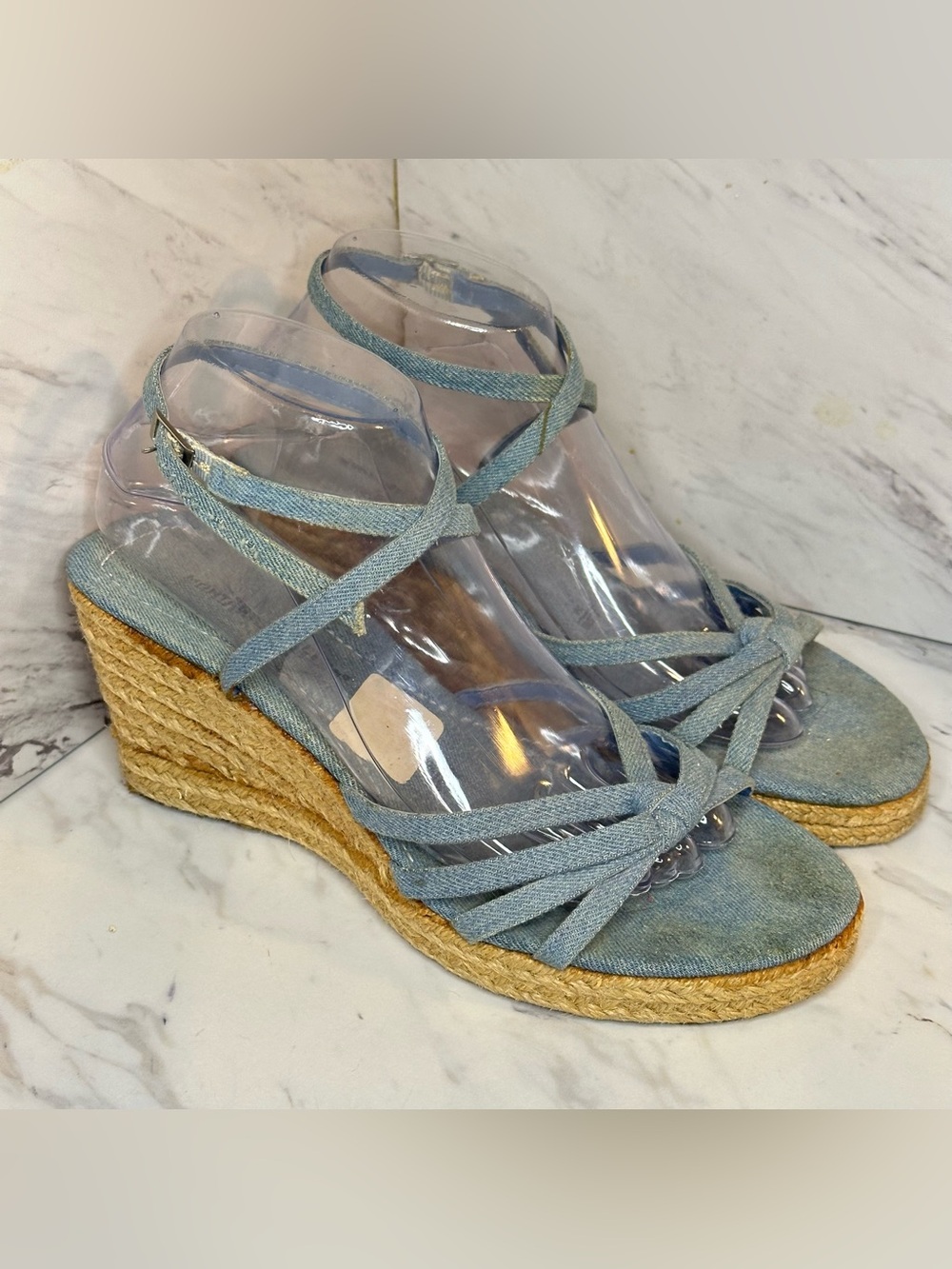 Montego Bay Club Denim Espadrille Wedge Sandals - Light Blue - Size 8